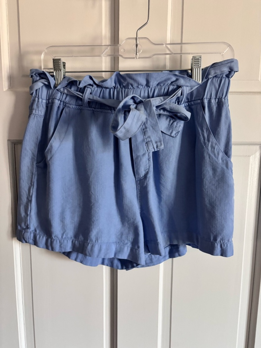 Thread & Supply Blue Paperbag High-Rise Shorts with Tie